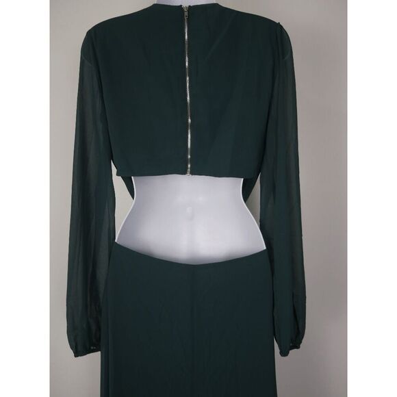 Lulu's Women's Green Back Cutout Ballon Long Sleeve Chiffon Maxi Dress S - Picture 7 of 13